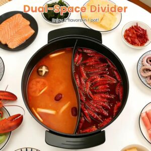 6L Large Capacity Electric Hot Pot With Divider, 5 Gear Adjustable Temperature Non-Stick Electric Cooker, Multifunctional Fondue Pot For 3-6 People With Cooking Tools