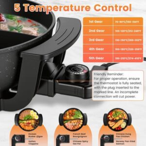 6L Large Capacity Electric Hot Pot With Divider, 5 Gear Adjustable Temperature Non-Stick Electric Cooker, Multifunctional Fondue Pot For 3-6 People With Cooking Tools