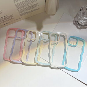 Premium Aesthetic Wavy Edge Clear Case for iPhone X to 14 Pro Max – Cute Pastel Candy Color Bumper