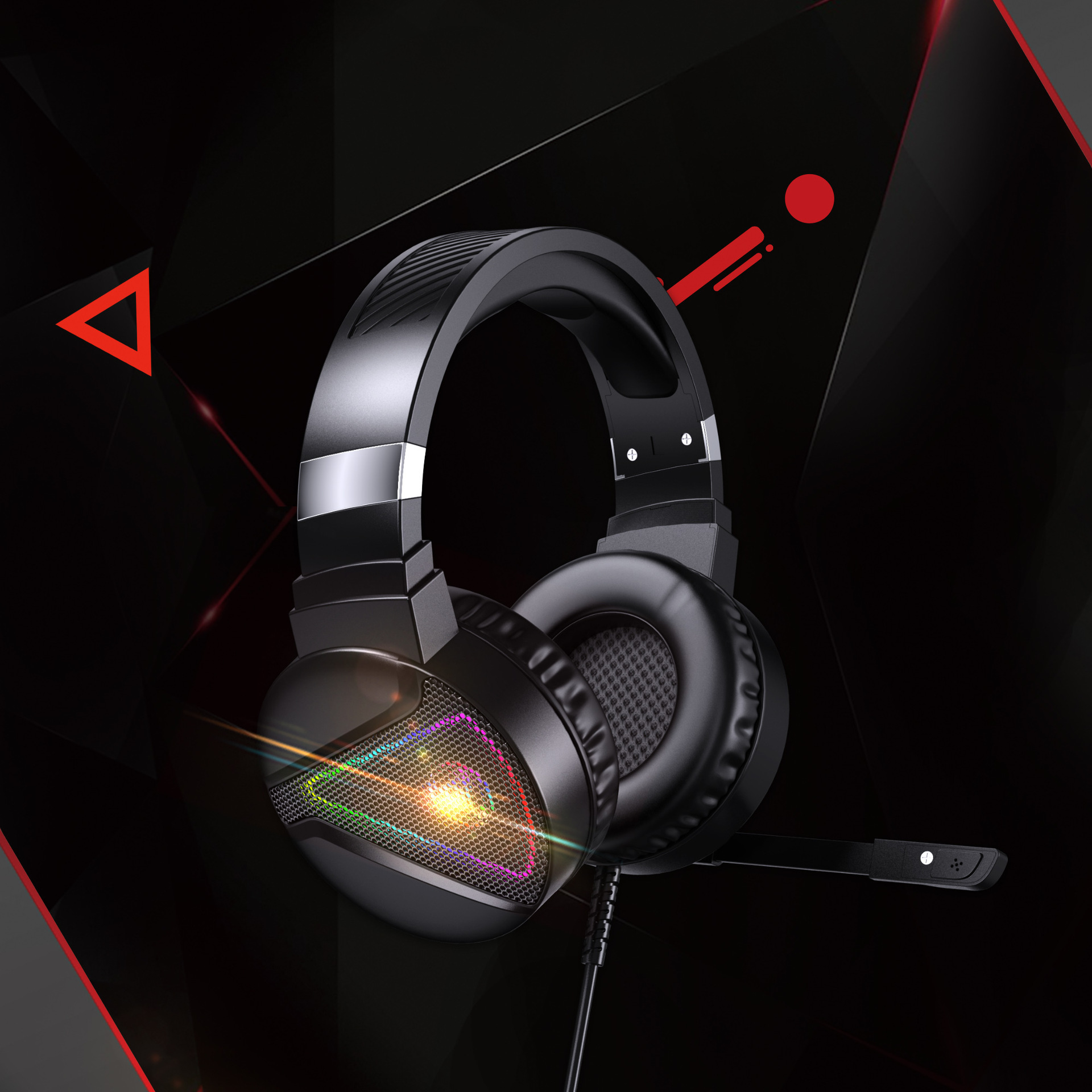 Premium RGB Light-Up Over-Ear Gaming Headset – Wired Headphones with Noise-Reduction Microphone, Metallic Finish & Adjustable Headband - Image 3