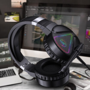 Premium RGB Light-Up Over-Ear Gaming Headset – Wired Headphones with Noise-Reduction Microphone, Metallic Finish & Adjustable Headband