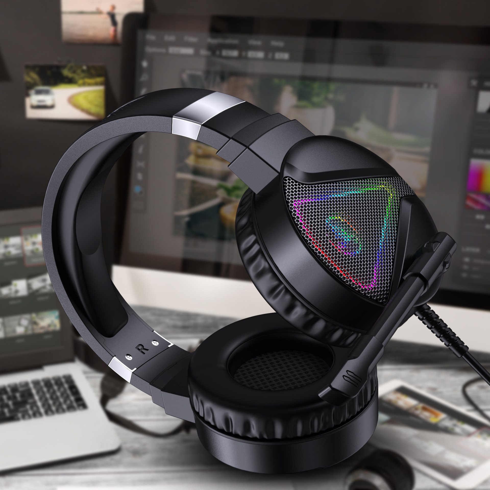 Premium RGB Light-Up Over-Ear Gaming Headset – Wired Headphones with Noise-Reduction Microphone, Metallic Finish & Adjustable Headband - Image 4