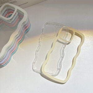Premium Aesthetic Wavy Edge Clear Case for iPhone X to 14 Pro Max – Cute Pastel Candy Color Bumper