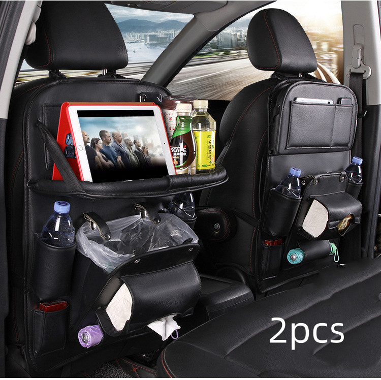 Premium PU Leather Backseat Car Storage Organizer – Waterproof Car Seat Kick Mat with Foldable Dining Table Tray, Touchscreen Tablet Holder & Multi-Pocket Storage - Image 3