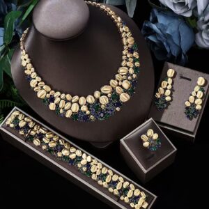 Premium Exaggerated Gold Wave & Gemstone Bridal Jewelry Set – Luxurious Fashion Statement [US Stock, Fast 1 Day Dispatch]