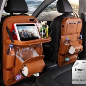 Premium PU Leather Backseat Car Storage Organizer – Waterproof Car Seat Kick Mat with Foldable Dining Table Tray, Touchscreen Tablet Holder & Multi-Pocket Storage