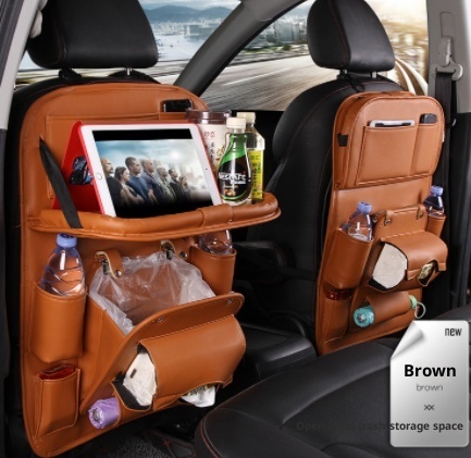 Premium PU Leather Backseat Car Storage Organizer – Waterproof Car Seat Kick Mat with Foldable Dining Table Tray, Touchscreen Tablet Holder & Multi-Pocket Storage - Image 7
