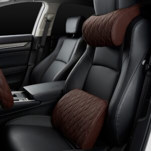 Premium Luxury Quilted Leather Car Neck & Lumbar Pillow Set – Ultimate Ergonomic Seat Comfort [US Stock, 1 Day Dispatch]