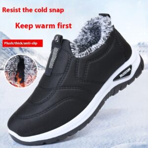 – Thick Plush Fleece-Lined Slip-On Ankle Shoes with Warm Thermal Lining & Anti-Slip Rubber Sole
