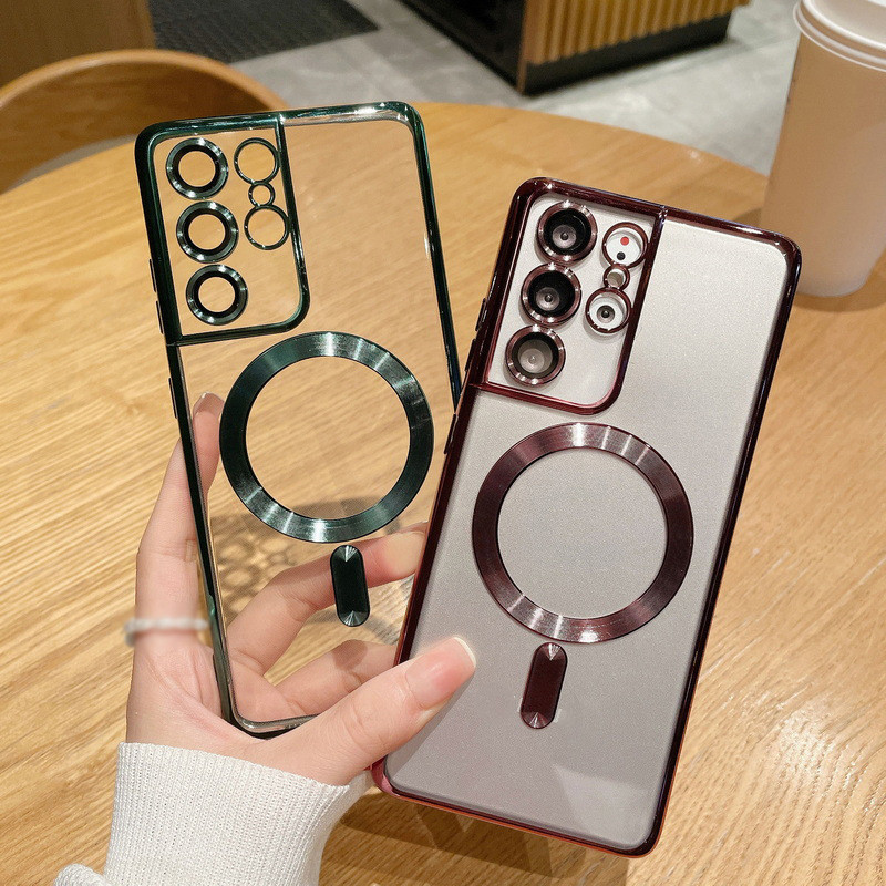 Premium Electroplated Clear Magnetic Case for Samsung Galaxy S21, S22, S23 Series – Seamless Wireless Charging & Camera Lens Protection