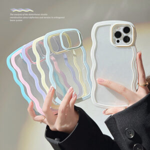 Premium Aesthetic Wavy Edge Clear Case for iPhone X to 14 Pro Max – Cute Pastel Candy Color Bumper