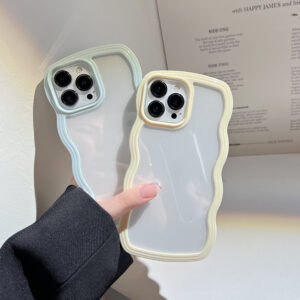 Premium Aesthetic Wavy Edge Clear Case for iPhone X to 14 Pro Max – Cute Pastel Candy Color Bumper