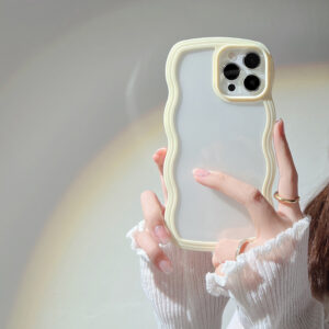 Premium Aesthetic Wavy Edge Clear Case for iPhone X to 14 Pro Max – Cute Pastel Candy Color Bumper