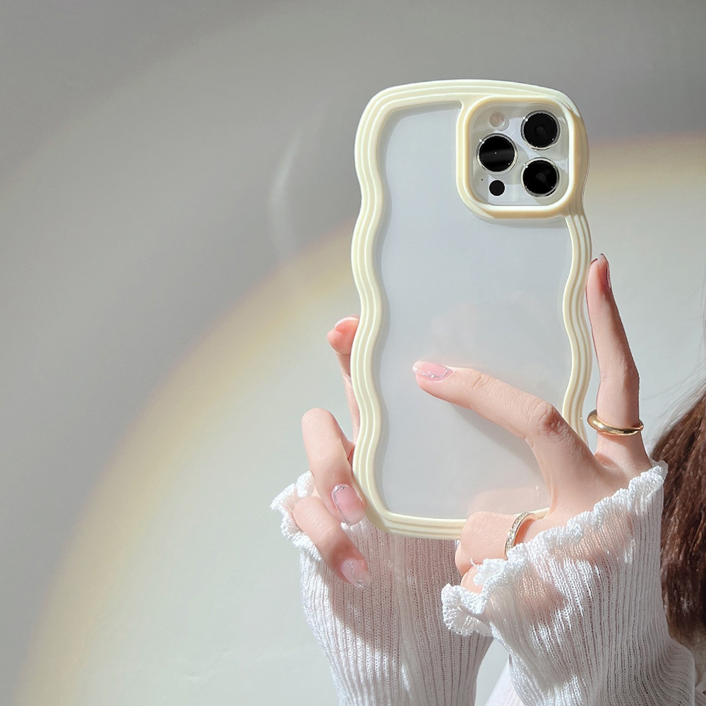 Premium Aesthetic Wavy Edge Clear Case for iPhone X to 14 Pro Max – Cute Pastel Candy Color Bumper - Image 10