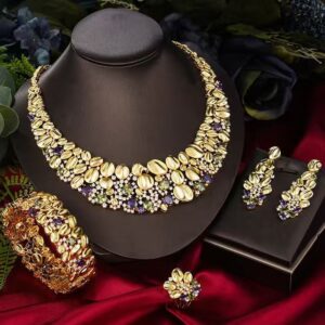 Premium Exaggerated Gold Wave & Gemstone Bridal Jewelry Set – Luxurious Fashion Statement [US Stock, Fast 1 Day Dispatch]