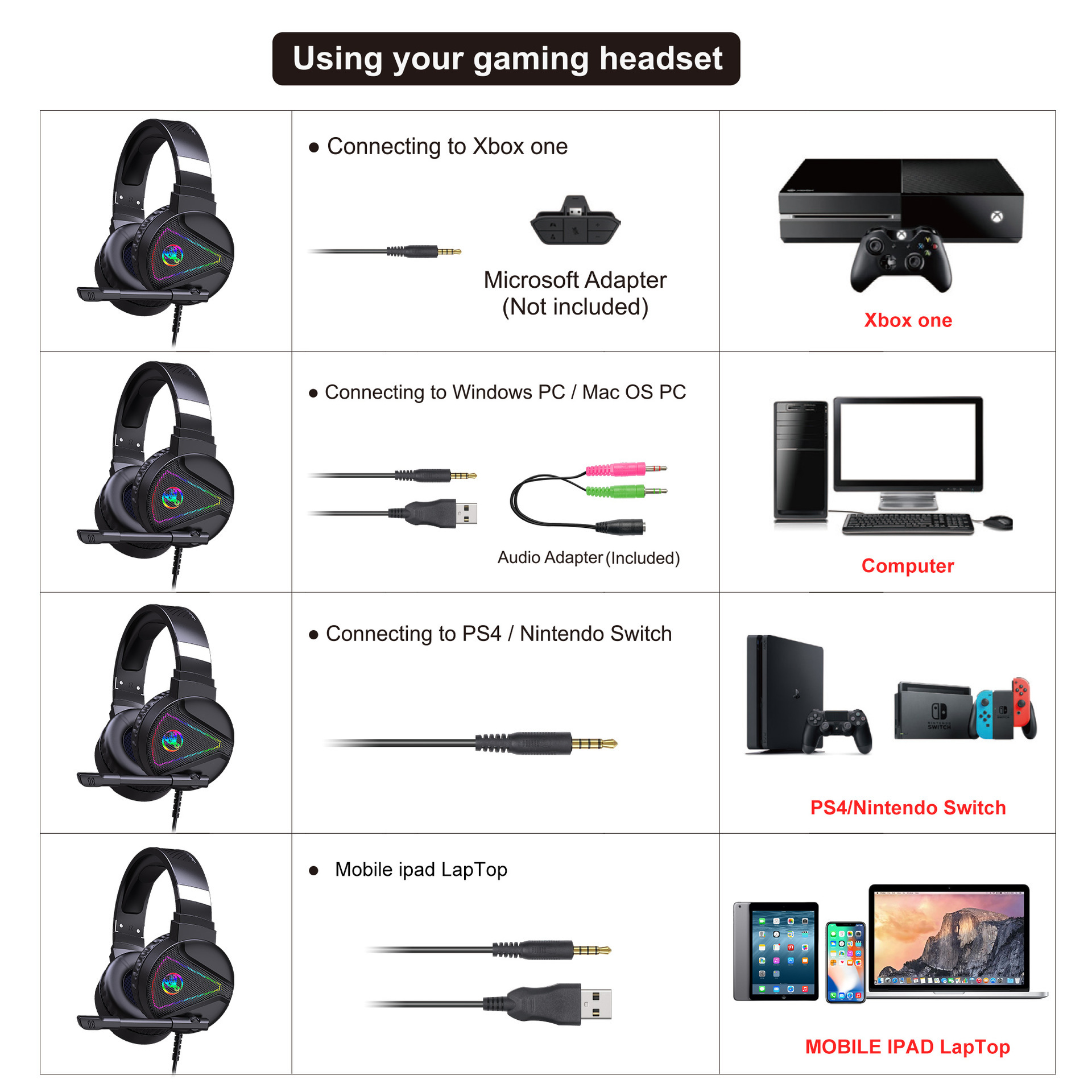 Premium RGB Light-Up Over-Ear Gaming Headset – Wired Headphones with Noise-Reduction Microphone, Metallic Finish & Adjustable Headband - Image 7