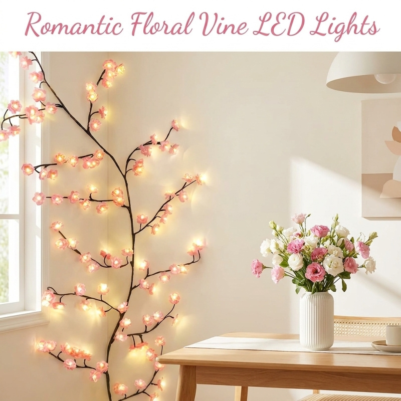 LED Tree Branch Lights For Wall, Cherry Blossom Lights Vine Lights With Remote And 8 Lighting Modes Cherry Blossom Garland Willow Vine For Bedroom Indoor Wall Christmas Decor - Image 5