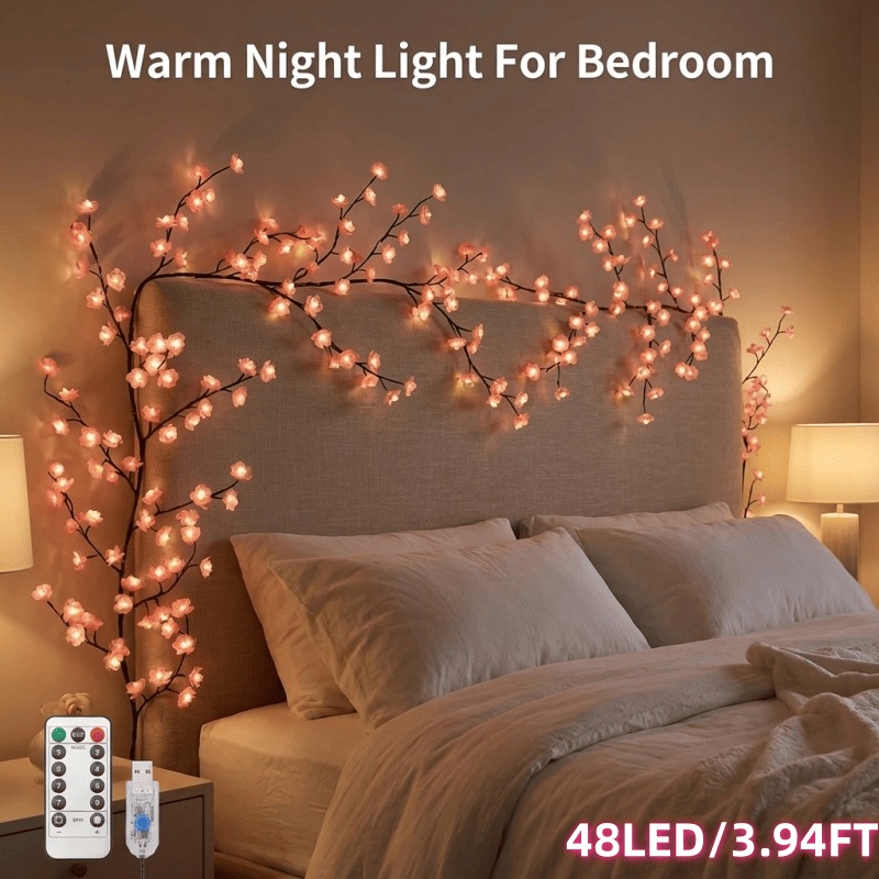 LED Tree Branch Lights For Wall, Cherry Blossom Lights Vine Lights With Remote And 8 Lighting Modes Cherry Blossom Garland Willow Vine For Bedroom Indoor Wall Christmas Decor - Image 3
