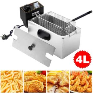 4L Electric Countertop Deep Fryer – Heavy Duty Stainless Steel Oil Fryer with Adjustable Temperature Dial for Home & Commercial Kitchens