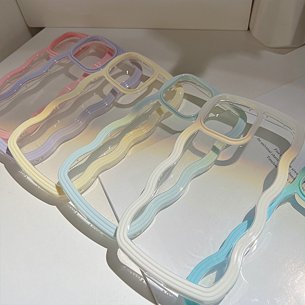 Premium Aesthetic Wavy Edge Clear Case for iPhone X to 14 Pro Max – Cute Pastel Candy Color Bumper - Image 6