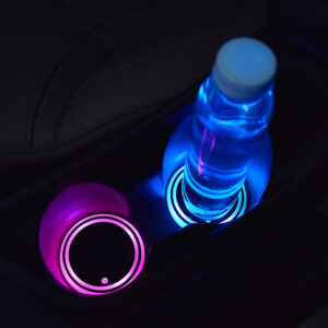 Premium Dual-Charging Solar & USB Ambient LED Car Coaster – Smart Auto Light-Up Non-Slip Cup Pad US Stock