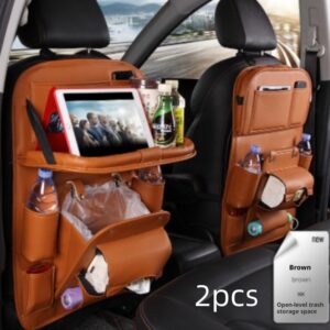 Premium PU Leather Backseat Car Storage Organizer – Waterproof Car Seat Kick Mat with Foldable Dining Table Tray, Touchscreen Tablet Holder & Multi-Pocket Storage