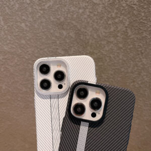Premium Carbon Fiber Texture Matte Hard PC Case for iPhone 12, 13, 14, 15 Pro Max & Plus – Ultra-Slim Shockproof Cover with Lens Frame
