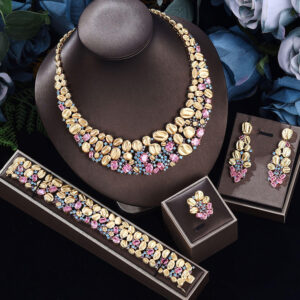 Premium Exaggerated Gold Wave & Gemstone Bridal Jewelry Set – Luxurious Fashion Statement [US Stock, Fast 1 Day Dispatch]