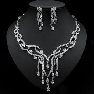 Premium Radiant Wave Zirconia Necklace & Earring Set – Timeless Glamour for Special Occasions, 1 DAY DISPATCH.