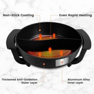 6L Large Capacity Electric Hot Pot With Divider, 5 Gear Adjustable Temperature Non-Stick Electric Cooker, Multifunctional Fondue Pot For 3-6 People With Cooking Tools