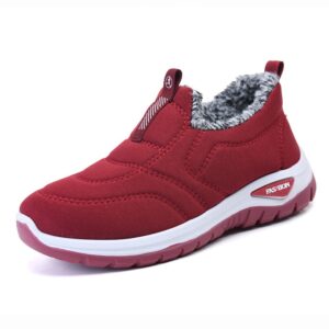 – Thick Plush Fleece-Lined Slip-On Ankle Shoes with Warm Thermal Lining & Anti-Slip Rubber Sole