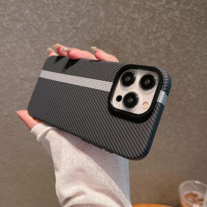 Premium Carbon Fiber Texture Matte Hard PC Case for iPhone 12, 13, 14, 15 Pro Max & Plus – Ultra-Slim Shockproof Cover with Lens Frame