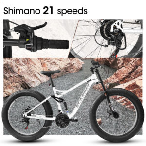 Premium All-Terrain 26-Inch Fat Tire Mountain Bike – Dual Suspension, 21-Speed Drivetrain & Disc Brakes for Men