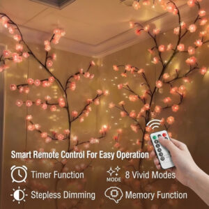 LED Tree Branch Lights For Wall, Cherry Blossom Lights Vine Lights With Remote And 8 Lighting Modes Cherry Blossom Garland Willow Vine For Bedroom Indoor Wall Christmas Decor