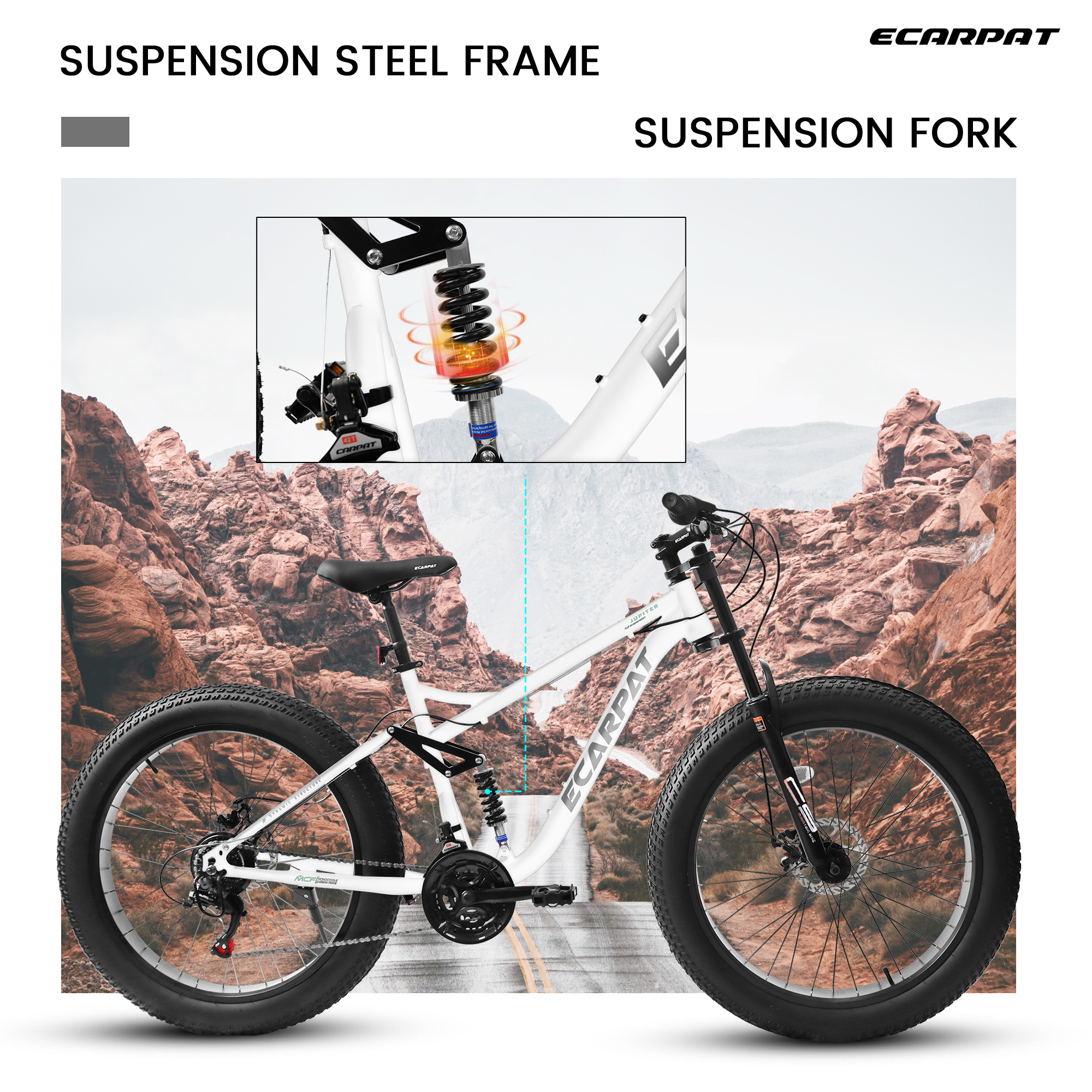 Premium All-Terrain 26-Inch Fat Tire Mountain Bike – Dual Suspension, 21-Speed Drivetrain & Disc Brakes for Men - Image 4