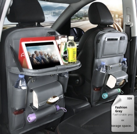 Premium PU Leather Backseat Car Storage Organizer – Waterproof Car Seat Kick Mat with Foldable Dining Table Tray, Touchscreen Tablet Holder & Multi-Pocket Storage - Image 4