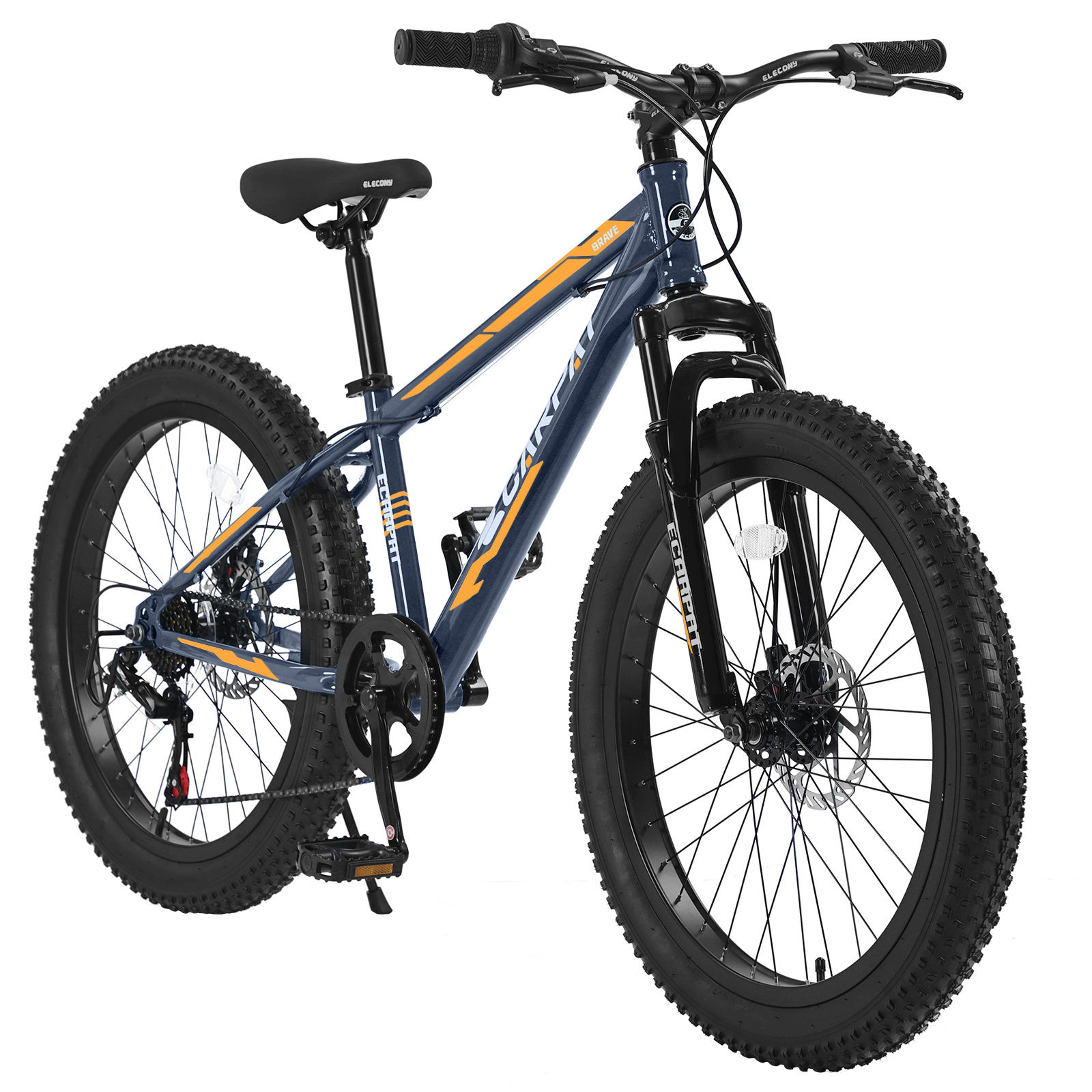 Premium Elecony 24" Fat Tire Mountain Bike for Youth – High-Carbon Steel Frame, Shimano 7-Speed & Dual Disc Brakes for Trail & City Riding | UK Stock, Free Shipping