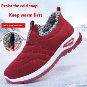 – Thick Plush Fleece-Lined Slip-On Ankle Shoes with Warm Thermal Lining & Anti-Slip Rubber Sole