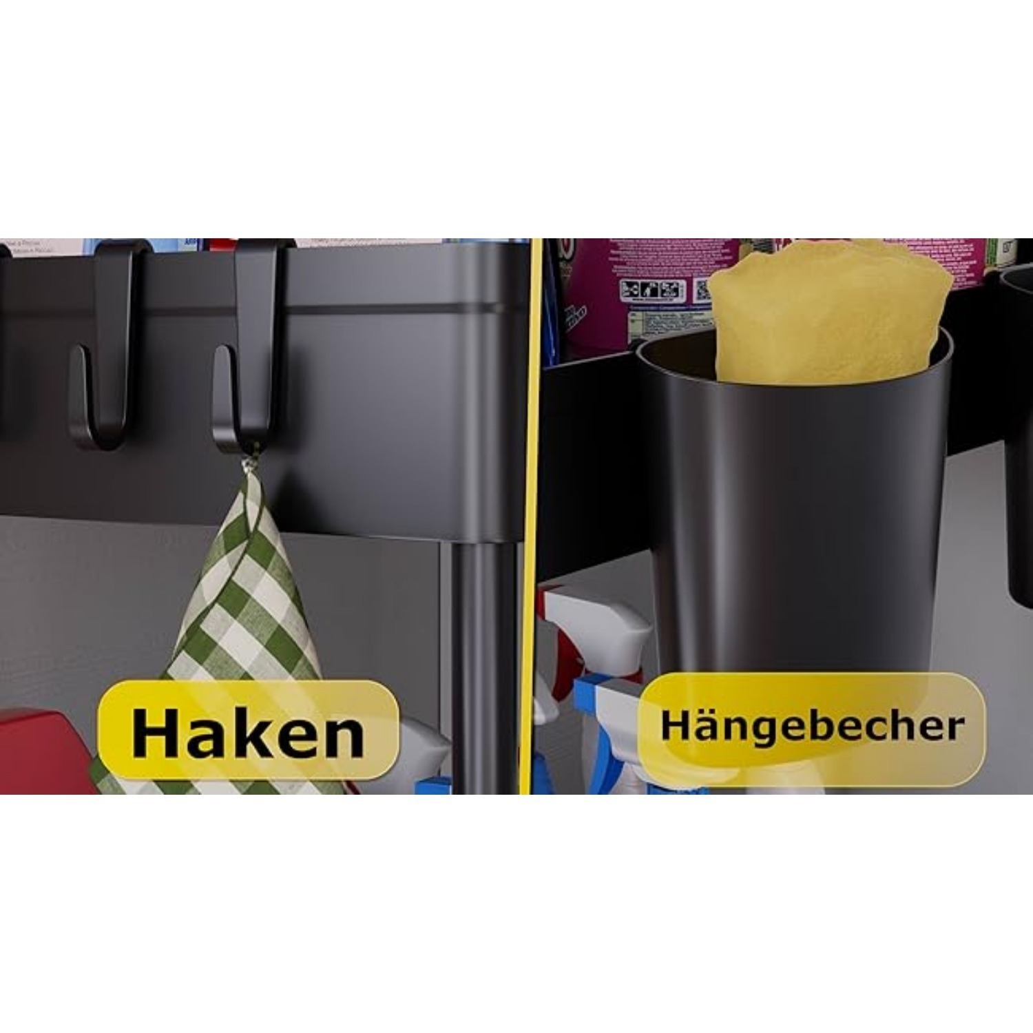 Kitchen Organizer: 2-Tier Under-Sink Shelf With Hooks And Cups, Spice Rack, Sink Cabinet Organizer, Kitchen Shelf, Cabinet Organizer For Bathroom And Kitchen, Black - Image 5