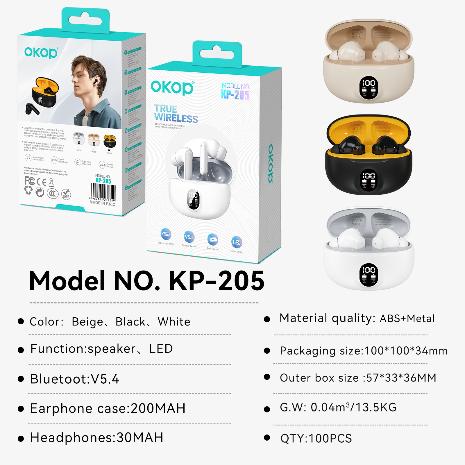 KP-205 In-Stock Digital Display Bluetooth Earbuds High Quality Audio In-Ear Design Low-Latency Gaming Ultra Long Battery Life Factory Direct - Image 4
