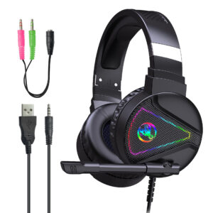 Premium RGB Light-Up Over-Ear Gaming Headset – Wired Headphones with Noise-Reduction Microphone, Metallic Finish & Adjustable Headband