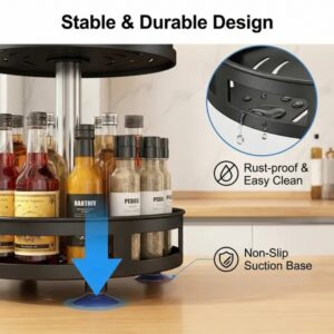 3-Tier Rotating Spice Rack Organizer – Carbon Steel 360° Metal Turntable, Multifunctional Kitchen Seasoning & Condiment Storage Rack, Space-Saving Countertop Spice Jar Organizer