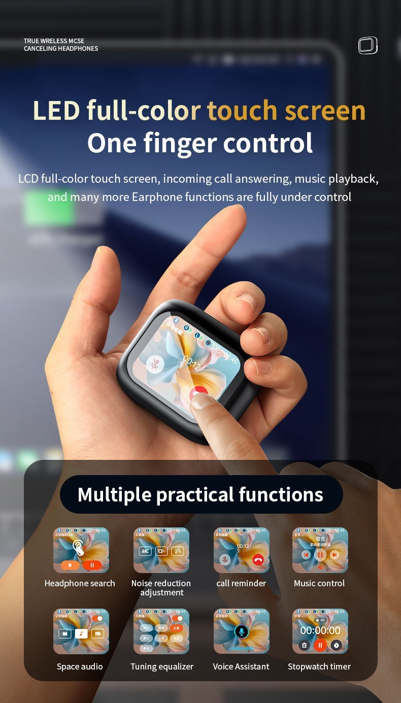 LX10 Wireless Bluetooth In-ear Translation Earbuds, LCD Full Color Touch Screen ANC Noise Cancelling TWS Earphones - Image 5