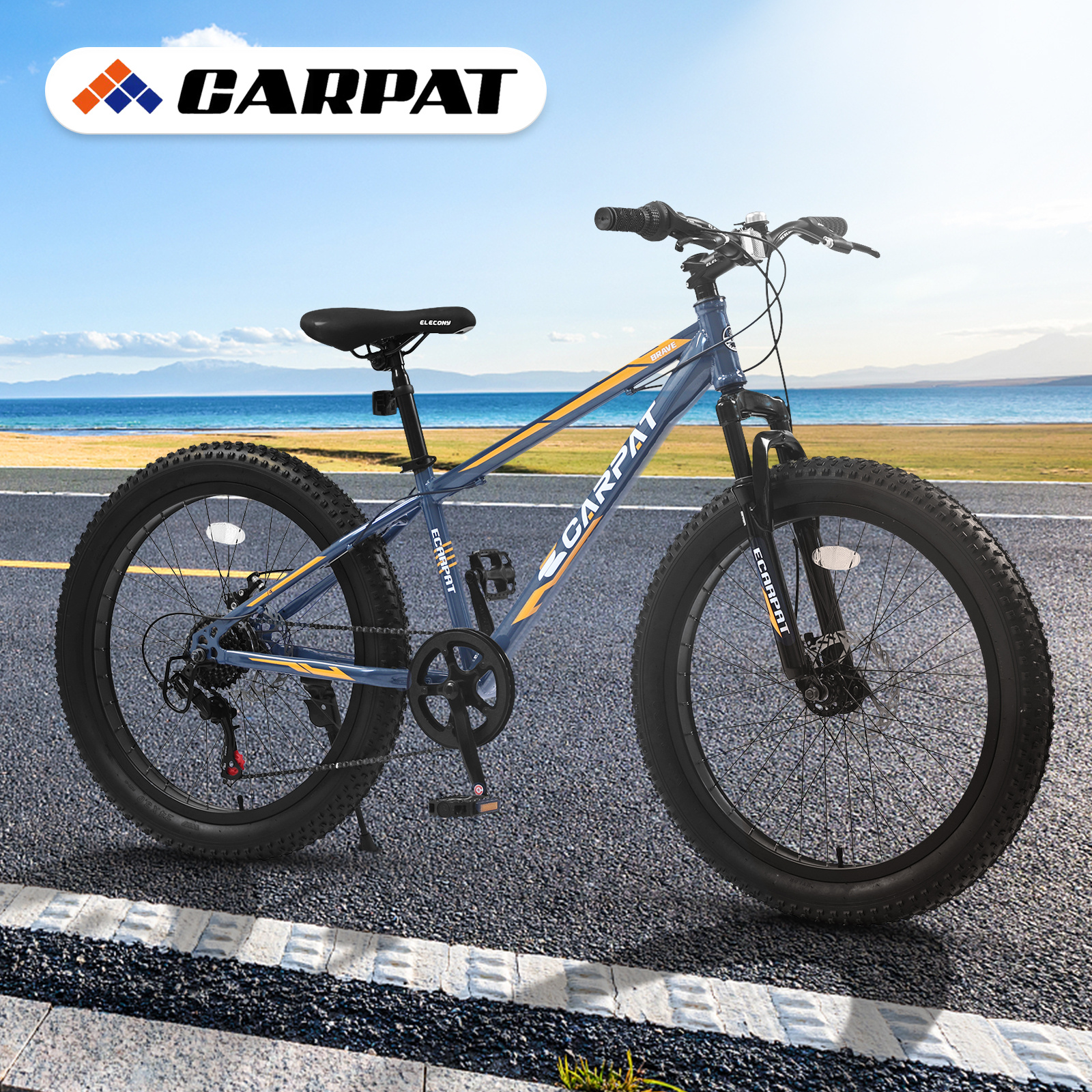 Premium Elecony 24" Fat Tire Mountain Bike for Youth – High-Carbon Steel Frame, Shimano 7-Speed & Dual Disc Brakes for Trail & City Riding | UK Stock, Free Shipping - Image 2