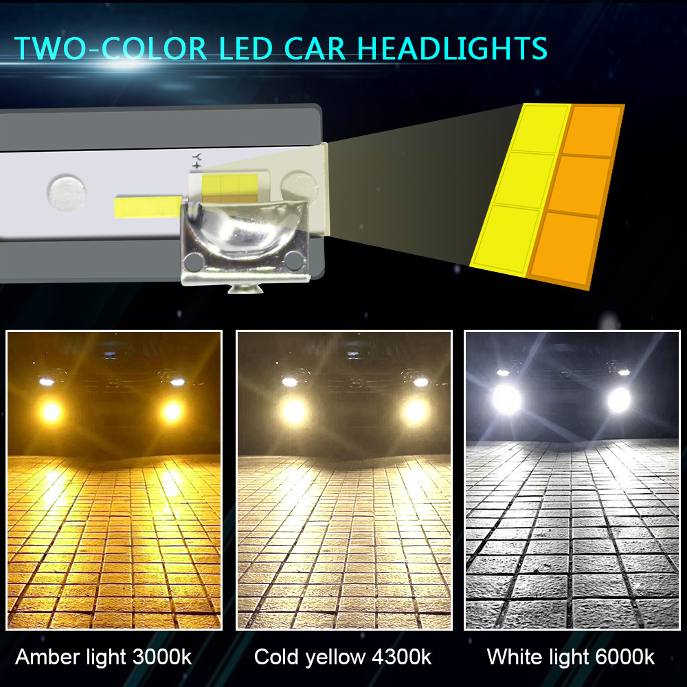 Three-color Car Led Headlights Ultra-bright Far And Near Light Modified Car Lights 9005,9006,H1, H3 , H7, H8, H9 ,H11 - Image 4