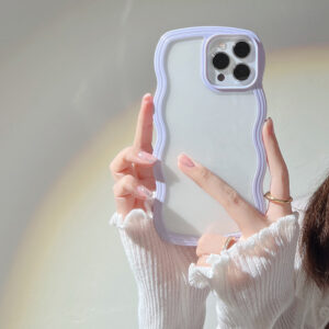 Premium Aesthetic Wavy Edge Clear Case for iPhone X to 14 Pro Max – Cute Pastel Candy Color Bumper