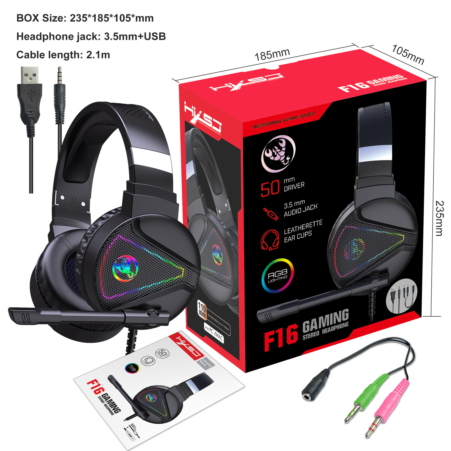 Premium RGB Light-Up Over-Ear Gaming Headset – Wired Headphones with Noise-Reduction Microphone, Metallic Finish & Adjustable Headband