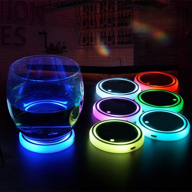 Premium Dual-Charging Solar & USB Ambient LED Car Coaster – Smart Auto Light-Up Non-Slip Cup Pad US Stock