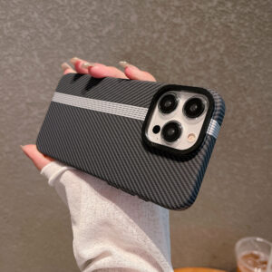 Premium Carbon Fiber Texture Matte Hard PC Case for iPhone 12, 13, 14, 15 Pro Max & Plus – Ultra-Slim Shockproof Cover with Lens Frame