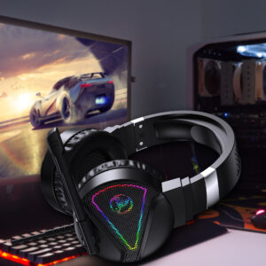 Premium RGB Light-Up Over-Ear Gaming Headset – Wired Headphones with Noise-Reduction Microphone, Metallic Finish & Adjustable Headband